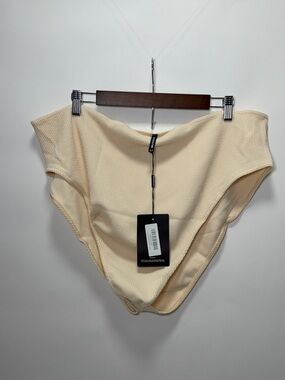 Cream Ribbed Swim Bottom with High Waist